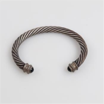 Sterling Silver Over Copper Blue Stone Twisted Cable Cuff Bracelet