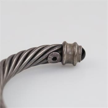Sterling Silver Over Copper Blue Stone Twisted Cable Cuff Bracelet