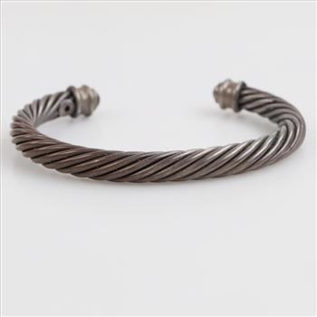 Sterling Silver Over Copper Blue Stone Twisted Cable Cuff Bracelet