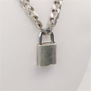 Sterling Silver Padlock And Chain Necklace