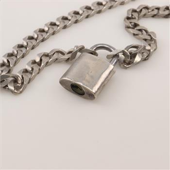 Sterling Silver Padlock And Chain Necklace