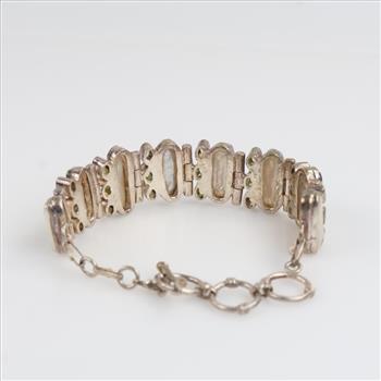 Sterling Silver Pearl And Green Stone Bracelet