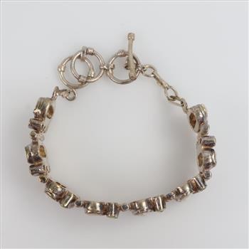 Sterling Silver Pearl And Green Stone Bracelet