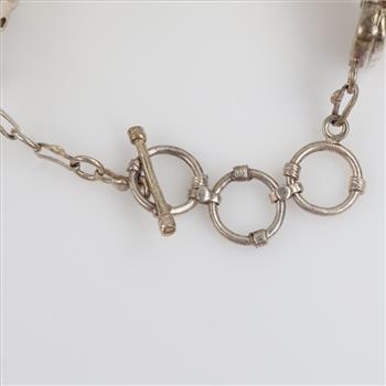 Sterling Silver Pearl And Green Stone Bracelet