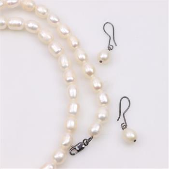 Sterling Silver Pearl Jewelry, 3 Pieces