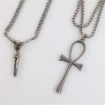 Sterling Silver Pendants With Stainless Steel Necklaces, 2 Pieces