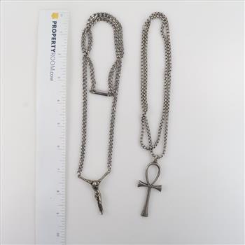 Sterling Silver Pendants With Stainless Steel Necklaces, 2 Pieces