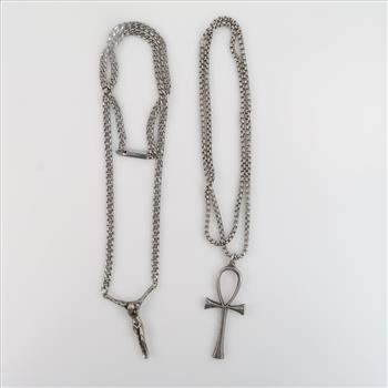 Sterling Silver Pendants With Stainless Steel Necklaces, 2 Pieces