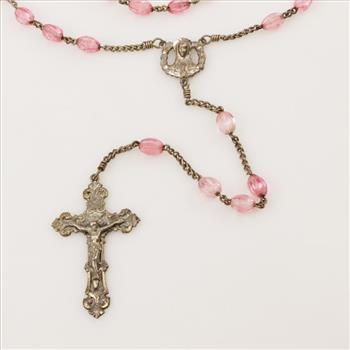 Sterling Silver Pink Bead Cross Necklace