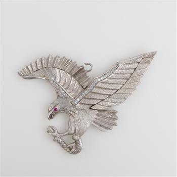 Sterling Silver Pink & Clear Stone Eagle Pendant