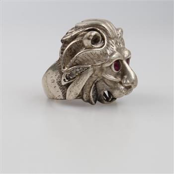 Sterling Silver Pink & Clear Stone Lion Ring