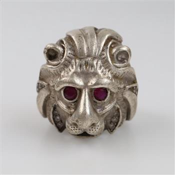 Sterling Silver Pink & Clear Stone Lion Ring