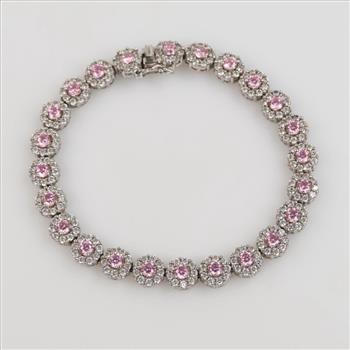 Sterling Silver Pink Stone Clear Stone Accent Bracelet
