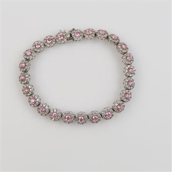 Sterling Silver Pink Stone Clear Stone Accent Bracelet