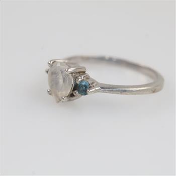 Sterling Silver Platinum Plated Clear Stone Blue Stone Accent Ring