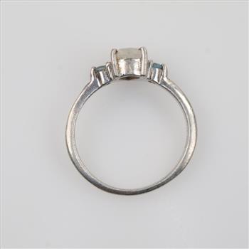 Sterling Silver Platinum Plated Clear Stone Blue Stone Accent Ring