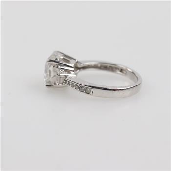 Sterling Silver Platinum Plated Clear Stone Ring