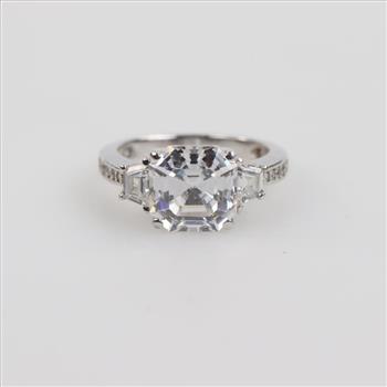 Sterling Silver Platinum Plated Clear Stone Ring