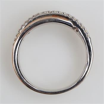 Sterling Silver Platinum Plated Two Tone Gold Accent Clear Stone Ring