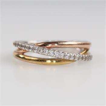 Sterling Silver Platinum Plated Two Tone Gold Accent Clear Stone Ring