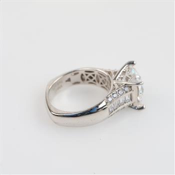 Sterling Silver Platinum-plated Clear Stone Ring