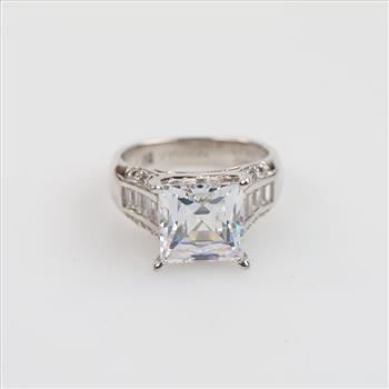 Sterling Silver Platinum-plated Clear Stone Ring