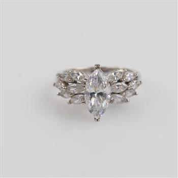 Sterling Silver Platinum-plated Clear Stone Ring