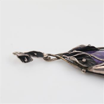 Sterling Silver Purple Stone Art Nouveau Flower Pendant