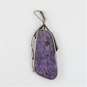 Sterling Silver Purple Stone Art Nouveau Flower Pendant