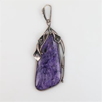 Sterling Silver Purple Stone Art Nouveau Flower Pendant