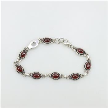 Sterling Silver Red Stone Bracelet