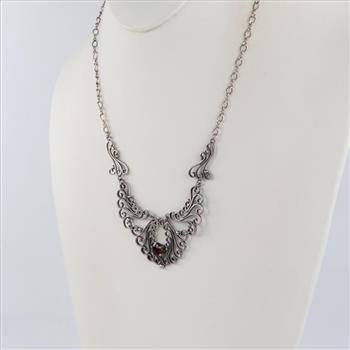 Sterling Silver Red Stone Necklace