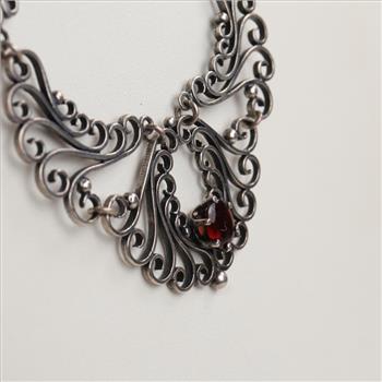 Sterling Silver Red Stone Necklace
