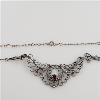 Sterling Silver Red Stone Necklace