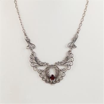 Sterling Silver Red Stone Necklace