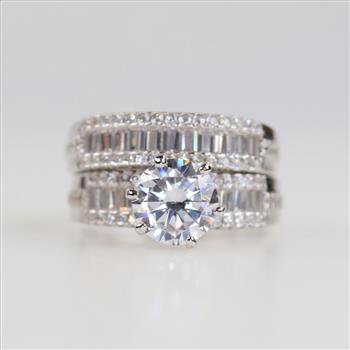 Sterling Silver Rhodium Plated Clear Stone Ring Set