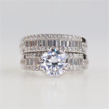 Sterling Silver Rhodium Plated Clear Stone Ring Set