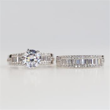 Sterling Silver Rhodium Plated Clear Stone Ring Set