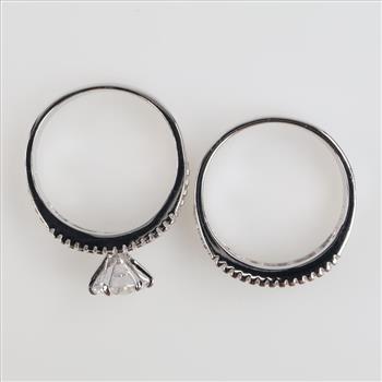 Sterling Silver Rhodium Plated Clear Stone Ring Set