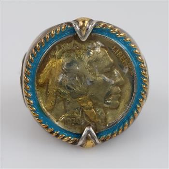 Sterling Silver Signet Indian Head GP Nickel Ring