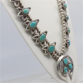 Sterling Silver Squash Blossom Turquoise Necklace