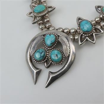 Sterling Silver Squash Blossom Turquoise Necklace