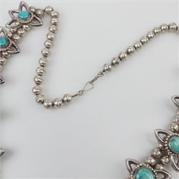 Sterling Silver Squash Blossom Turquoise Necklace