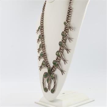 Sterling Silver Squash Blossom Turquoise Necklace