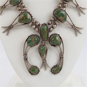 Sterling Silver Squash Blossom Turquoise Necklace