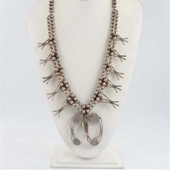 Sterling Silver Squash Blossom Turquoise Necklace