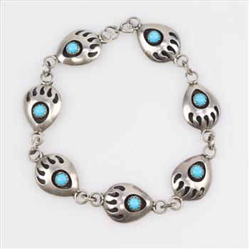 thumbnail image 2 of Navajo Sterling Silver Turquoise Bear Paw Post Earrings - 3/4 Inch, Native American Jewelry 2 of 4