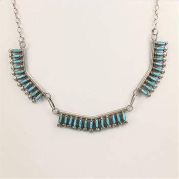 Sterling Silver Turquoise Necklace And Earring, 2 Pieces