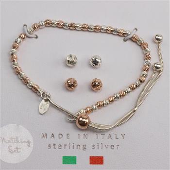 Sterling Silver Two Tone Jewelry Set, 5 Pieces