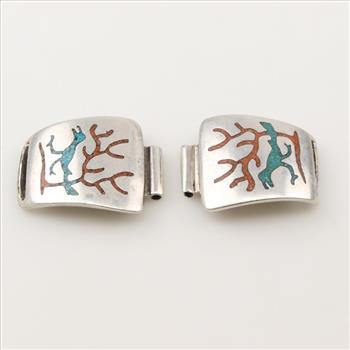 Sterling Silver Watch-Tips With Stone Inlay, 2 Pieces